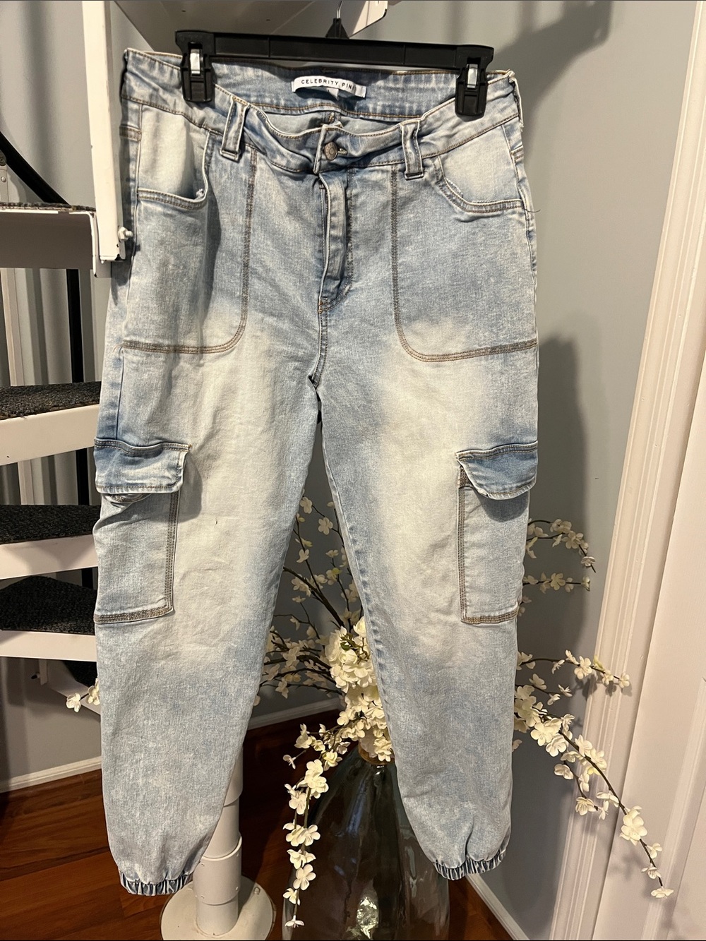 Light Wash Cargo Jogger Jeans -Celebrity